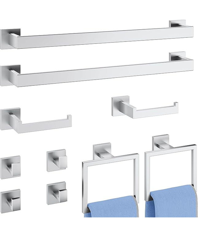 10-Piece Bathroom Hardware Accessories Set, 16 Inch SUS304 Stainless Steel Towel Bar Set, Wall Mounted Bathroom Towel Holders, Towel Hooks with Toilet Paper Holder