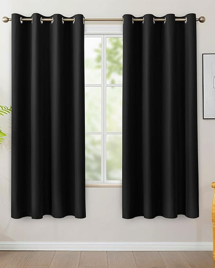 BONZER 100% Blackout Curtains for Bedroom - Light Blocking Thermal Insulated Window Drapes with Black Laminated Backing, Single Layer Total Room Darkening Curtain, 54 x 72 Inch, Black, 2 Panels
