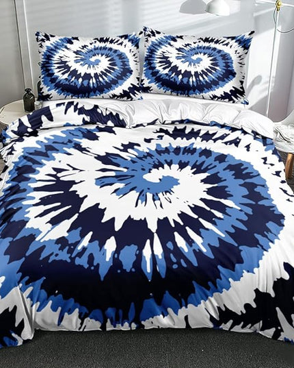 Tie Dye Duvet Cover Set Queen Size Tie Dye Purple Blue Bed Set Boys and Girls Comforter Cover and Pillow Shams for Women Decor Bedroom