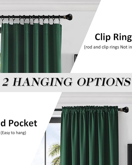 DONREN Patio Blackout Curtain Panels - Home Decoration Thermal Insulated Rod Pocket Blackout Drapes - 2 Panels Hunter Green Backdrop 5FT x 8FT Curtains for Parties