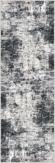 IOHOUZE Abstract Runner Rug 2x6 Ft Washable Runners for Hallways, Non Slip Kitchen Runner Printed Faux Wool Entryway Runner Indoor, Modern Abstract Floor Carpet for Hall Kitchen Bedroom, Black Gey
