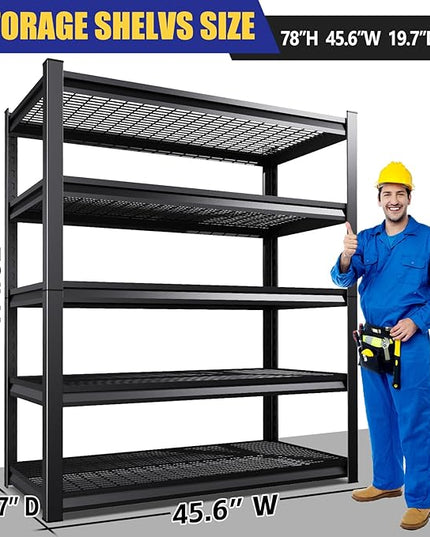 Garage Shelving-3000 lbs 5 Tier Storage Shelves,Adjustable Heavy Duty Metal Shelving Unit and Storage Large Wire Rack,Utility Steel Shelf for Warehouse Industrial Pantry Basement -78"x46"x20",Black