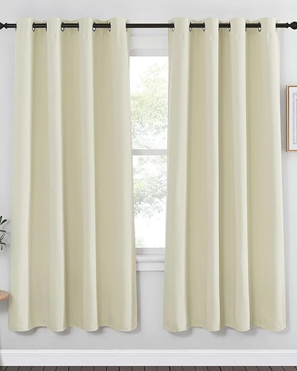 NICETOWN Blackout Bedroom Curtain 72 inches Length - Grommet Sound Reducing Window Treatment Privacy Drape Room Darkening Light Blocking for Living Room (Beige, 1 Panel, W52 x L72)
