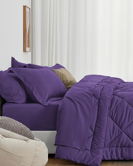 Love's cabin Queen Comforter Set Purple, 7 Pieces Queen Bed in a Bag, All Season Bedding Sets with 1 Comforter, 1 Flat Sheet, 1 Fitted Sheet, 2 Pillowcase and 2 Pillow Sham