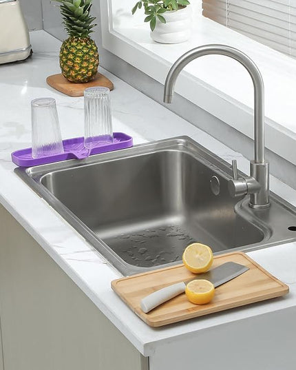 Silicone Bathroom Soap Dishes with Drain Spout-Bathroom and Kitchen Sink Organizer,Sponge Holder,Dish Soap Tray,Perfect for Dispenser,Scrubber,Bottle,Cup on Sink or Counter-Purple 12"×4"