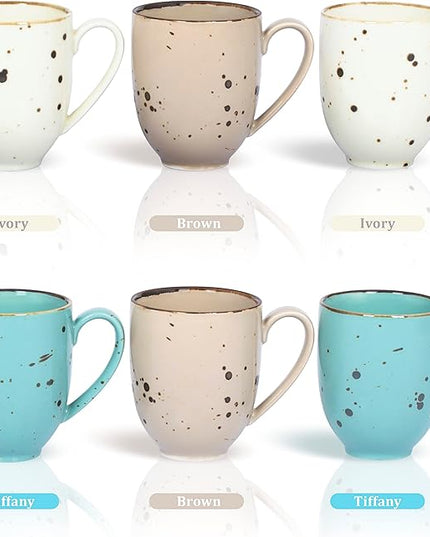 Esfour Ceramic Coffee Mugs Set Of 6, 14 Oz Large Handle Heavy Duty Cups - Microwave Dishwasher Safe - Latte, Cappuccino, Tea, Cocoa, Mocha - Men, Women, Home Office Daily Use, Natural Assorted Colors