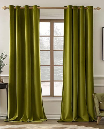 MIULEE Velvet Curtains Olive Elegant Grommet Thermal Insulated Soundproof Green Room Darkening Curtains/Drapes for Classical Living Room Bedroom Decor 52 x 90 Inch Set of 2