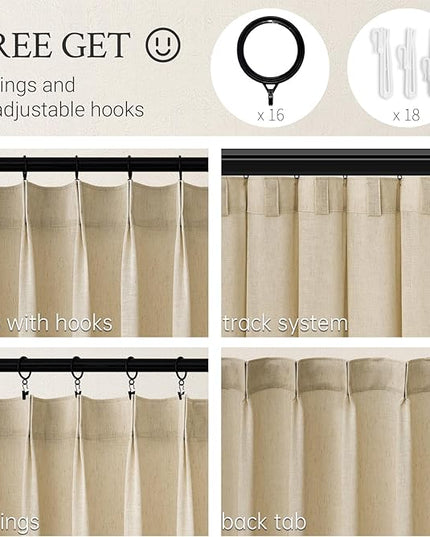 Topfinel Pinch Pleated Curtains 90 Inches Long 1 Panels Set,Beige Semi Sheer Cotton Blend Fabric Aesthetic Advanced Curtain Drapes for Living Room Bedroom,60x90 inch Length