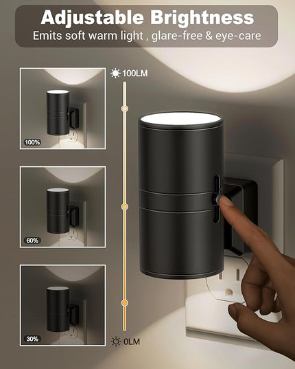 Night Lights Plug into Wall, Dimmable Night Light Plug in, Modern Night Lights with Dusk to Dawn Light Sensor, Soft White 5000K, 0-100LM Adjustable Brightness Nightlight for Hallway Bedroom, 2 Pack