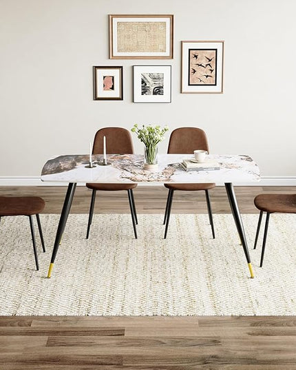 Table and Chairs Set of 4, Dining Room Table Set for 4, Sintered Stone Kitchen Table Top and Modern Chairs Set of 4 for Kitchen Dining Room