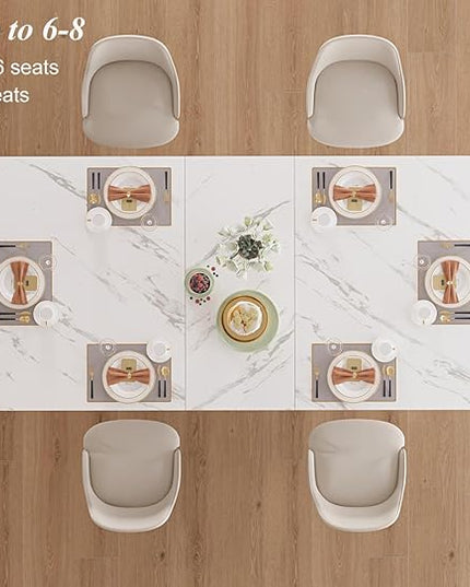 HSH White Faux Marble Dining Table, 63 inch Modern Dinner Table for 6 people, Farmhouse Rectangle Kitchen Table for Living Room, Large Wood Dining Room Tables with strong Pedestal, White Marble, 63 In