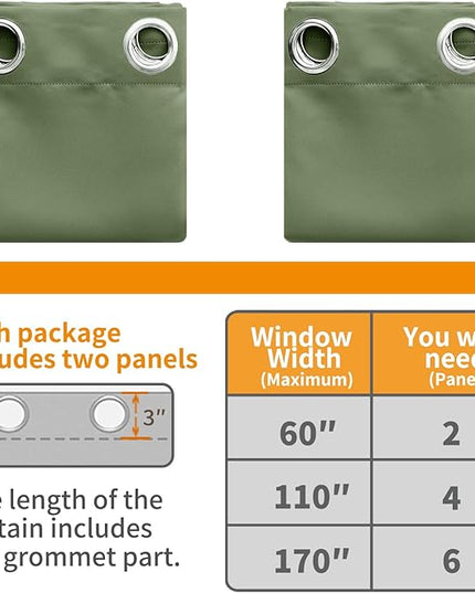 YoungsTex Olive Green Room Darkening Curtains for Living Room 72 Inches Length - Thermal Insulated with Grommet Blackout Window Drapes for Bedroom, 2 Panels, 42 x 72 Inch
