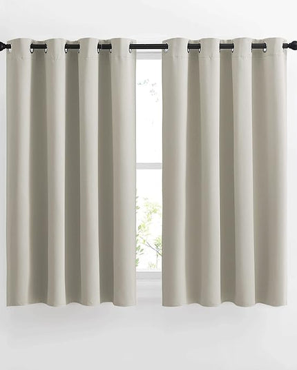NICETOWN Blackout Natural Curtains for Bedroom - Window Treatment Thermal Insulated Grommet Solid Drapes Energy Saving Sound Reducing for Basement, 1 Pair, W52 x L54