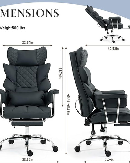 DYHOME 500 lbs Reclining Massage Office Chair with Foot Rest, Executive Home Office Chairs for Heavy People, High Back Computer Desk Chair, Pocket Spring Cushion, Big and Tall Ergonomic Chair, Black