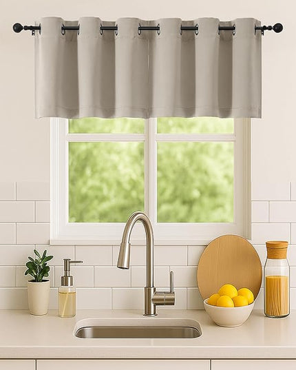 Simplebrand Stone Kitchen Valances for Windows 18 Inches Long 2 Pack, Room Darkening Window Valances for Living Room, Grommet Short Straight Drape Kitchen Curtains for Bedroom Kids Room, 40Wx18L