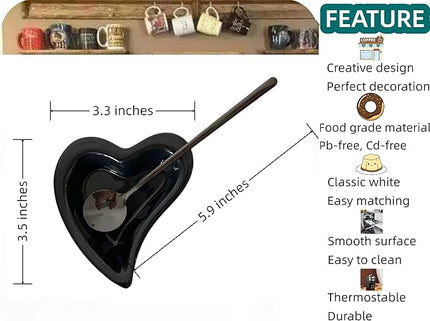 Coffee & Tea Spoon and Rest Set for Coffee Bar Accessories, Heart Cute Mini & Small Coffee Spoon Rest & Holder for Coffee Station & Bar, Teaspoon Rest & Holder (Black Rest with Black Spoon)