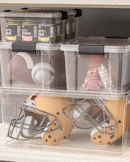 Superio Clear Storage Boxes with Lids, 49 Quart Plastic Container Bins for Organizing, Stackable Crates, BPA Free, Non Toxic, Odor Free, Organizers for Home, Office and Dorm, 4 Pack