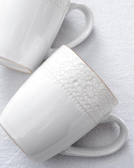 famiware Coffee Mugs Sets for 4, 12 oz Mug Set, Coffee Cups with Handle for Coffee, Tea, Cocoa and Milk, Microwave and Dishwasher Safe, White Floral