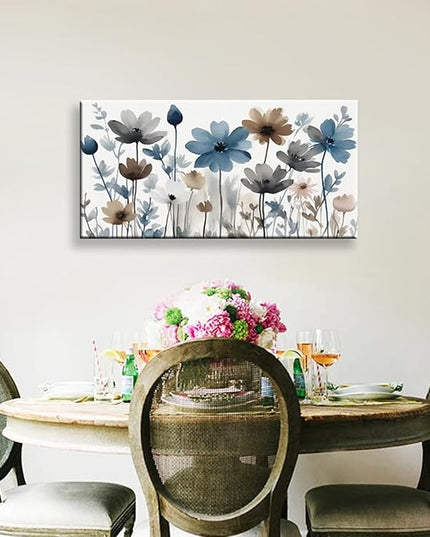 KZKU Flowers Canvas Wall Art - Floral Pictures for Wall Decor Indigo Brown Grey Canvas Prints Nature Printing Artwork for Living Room Bedroom Home Office Wall Decoration 20" x 40"