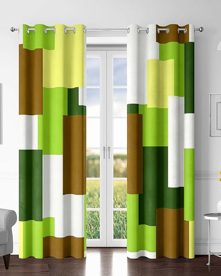 Avocado Green 100% Blackout Curtains for Bedroom 63 inch Long 2 Panels Set White Modern Abstract Geometric Black Out Curtains Insulated Room Darkening Window Drapes for Living Room, 52Wx63L