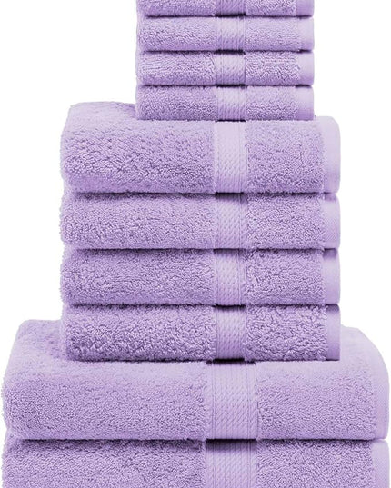 Superior Egyptian Cotton Pile 10 Piece Towel Set, Includes 2 Bath, 4 Hand, 4 Face Towels/Washcloths, Ultra Soft Luxury Towels, Thick Plush Essentials, Guest Bath, Spa, Hotel Bathroom, Purple