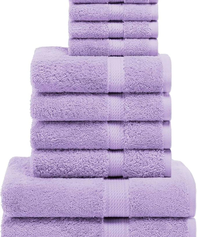 Superior Egyptian Cotton Pile 10 Piece Towel Set, Includes 2 Bath, 4 Hand, 4 Face Towels/Washcloths, Ultra Soft Luxury Towels, Thick Plush Essentials, Guest Bath, Spa, Hotel Bathroom, Purple