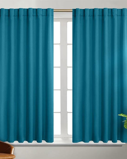 BGment Rod Pocket and Back Tab Blackout Curtains for Bedroom - Thermal Insulated Room Darkening Curtains for Living Room, 2 Window Curtain Panels (38 x 54 Inch, Peacock Blue)