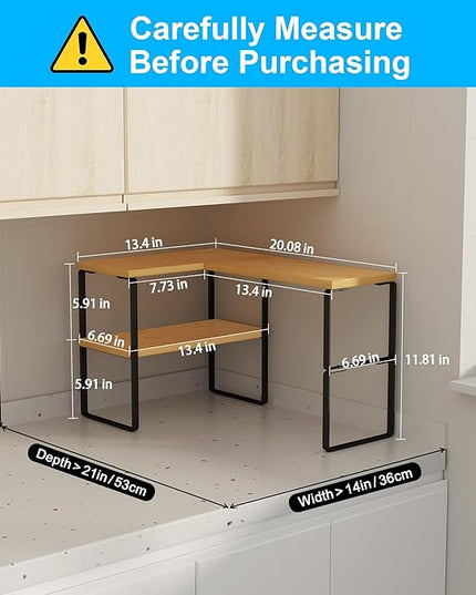 Golener Countertop Organizer Corner Shelf, 2-Tier Adjustable Stackable Corner Shelves for Kitchen, Spice Rack, Coffee Area, Over Sink, Bathroom, Dresser Table, Corner Counter Shelf Stand, Bamboo