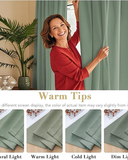 H.VERSAILTEX Blackout Curtains Thermal Insulated Window Treatment Panels Room Darkening Blackout Drapes for Living Room Back Tab/Rod Pocket Bedroom Draperies (2 Panels, Green Bay, 52 x 96 Inch)