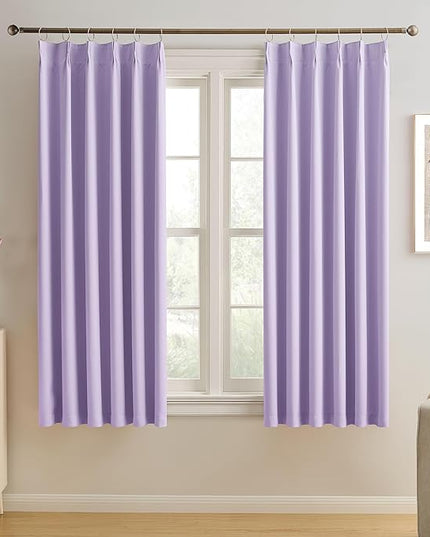 KEQIAOSUOCAI Pinch Pleated Lavender Blackout Curtains 63 Inches Long, Sound & Light Reducing Room Darkening Drape for Girl's Bedroom(Lavender, 2 Panels, W40 x L63)