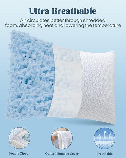 puredown® Cooling Pillows King Size Set of 2, Memory Foam Pillows Adjustable Firm Bed Pillows for Sleeping, Cool Pillow for Hot Sleepers with Zipper Removable Pillow Cover