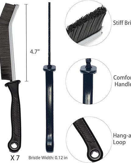 7 Pcs Hard Bristle Crevice Cleaning Brush Set - for Grout, Tight Spaces & Gap Cleaning, Deep Reach Narrow Scrubber Tools for Bathroom Tiles, Kitchen Sink, Window Tracks & Car Vents, Home Essentials