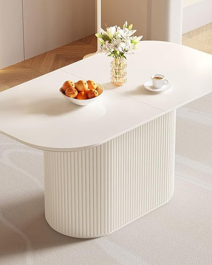 Guyii 62.99" Oval Dining Table Set with 4 Chairs, Modern Kitchen Table Set, Indoor Rectangular Dining Room Table for Kitchen, Bar, Living Room, Breakfast Nook, Cream White
