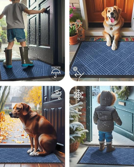 Smiry Front Door Mat Outside Entrance, Heavy Duty Outdoor Indoor Mat, Natural Rubber Doormat, Non Slip, Trap Dirt and Moisture, Easy Clean, Low Profile Patio Porch Entryway Mat, 71x47, Blue
