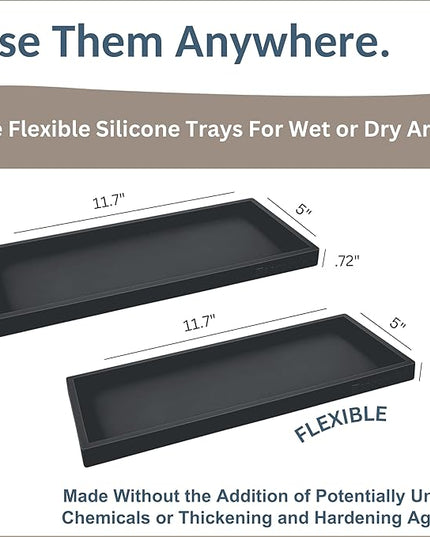Countertop and Vanity Tray - 2 PC Large 11.7" Silicone Bathroom Trays, Counter Organizer, Dish Soap Sponge Holder Kitchen Sink Tray Organizer, Sink Caddy Toothbrush Key Kitchen Soap Trays