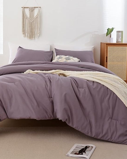 ROSGONIA Oversized King Comforter 128x120, 3pcs Super King Plus Comforter (1 Dusty Purple Comforter & 2 Pillowcases) Lightweight Oversized King Bedding Set Quilt