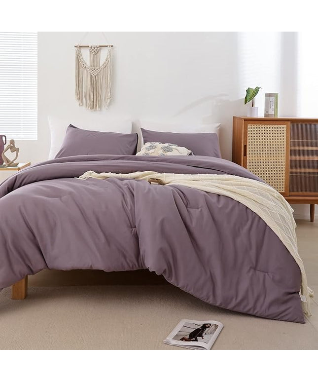 ROSGONIA Dusty Purple Comforter Set Queen, 3pcs (1 Boho Comforter & 2 Pillowcases) All Season Bedding Lightweight Bedspread Blanket Quilt Bed