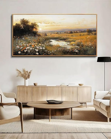 Wood Farmed Canvas Wall Art For Living Room Large Wall Decor For Office Bedroom Decorations Prairie Puddle Landscape Pictures Farmhouse Painting Artwork Room Wall Mural Aesthetic Home Decor 30x60 In