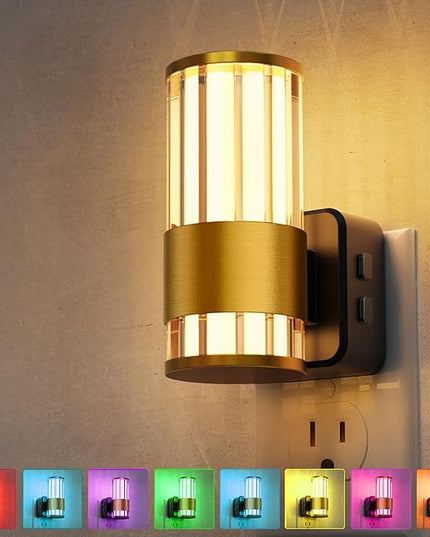 L LOHAS LED Night Light, Night Lights Plug into Wall, 10-Color RGB Change Nightlights,10/50/100LM Adjustable Automatic Nightlights Plug in with Dusk to Dawn Sensor for Room Bathroom Hallway