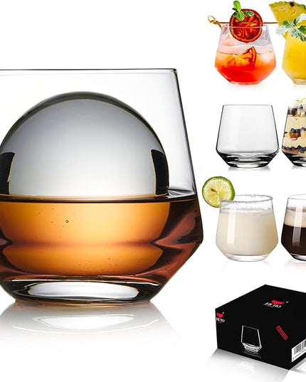 JBHO Premium Whiskey Glasses for Men - Set of 6-12 Oz Scotch Glasses - Old Fashioned Non-Lead Crystal Glass - Gift-Box Idea for Scotch Lovers/Glassware for Bourbon/Rum glasses/Bar Cocktail Glasses