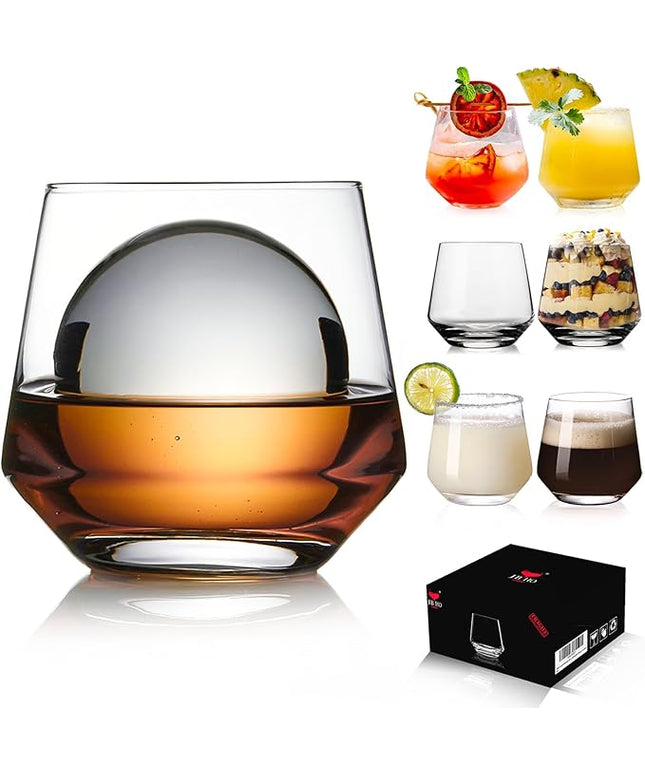 JBHO Premium Whiskey Glasses for Men - Set of 6-12 Oz Scotch Glasses - Old Fashioned Non-Lead Crystal Glass - Gift-Box Idea for Scotch Lovers/Glassware for Bourbon/Rum glasses/Bar Cocktail Glasses