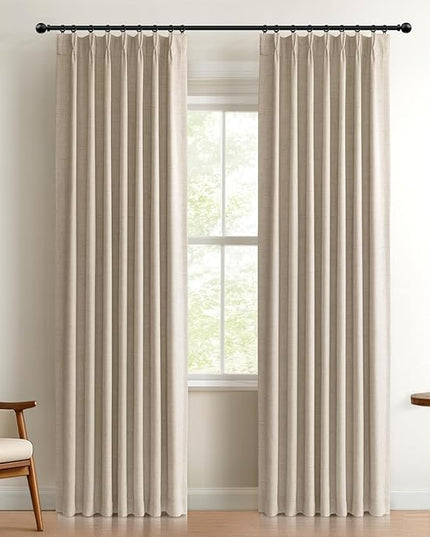 100% Blackout Shield Linen Look Textured Pinch Pleated Curtains Blackout Drapes 102 Inch Long 2 Panels Set, Faux Linen Blackout Curtains for Bedroom & Living Room, 40" W x 102" L, Oatmeal