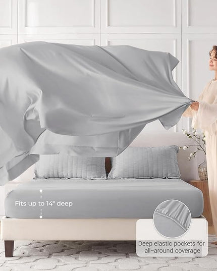 MUXHOMO 7 Pieces Queen Comforter Set, Seersucker Bed in a Bag Queen Size, All Season Luxury Bedding Set with Comforter, Flat Sheet, Fitted Sheet, Pillowcases & Shams, Light Grey