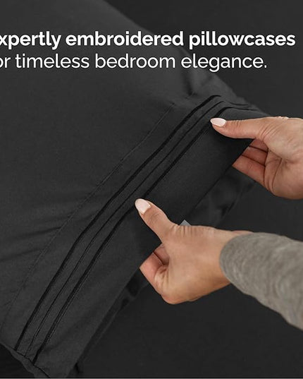 Cal King Size 4 Piece Sheet Set - Comfy Breathable & Cooling Bed Sheets Set - Hotel Luxury Bedding for Women, Men, Kids, Teens, Boys & Girls - Deep Pockets, Ultra-Soft, Wrinkle Free - Oeko-Tex - Black