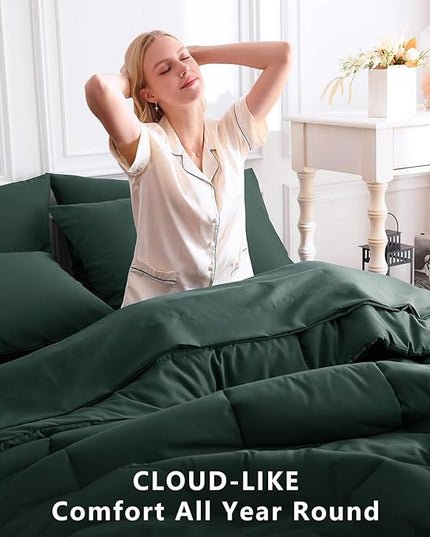 CozyLux Full Size Comforter Sets Forest Green, 7 Pieces Bed in a Bag, Green Comforter Full Size, All Season Bedding Sets with Stitch Quilted Comforter, Flat Sheet, Fitted Sheet, Pillowcases