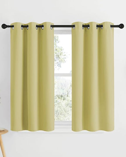 NICETOWN Room Darkening Curtains & Drapes for Kitchen - Thermal Insulated Solid Grommet Top Room Darkening Panels/Draperies for Bedroom/Living Room (Paler Yellow, 1 Pair, 34 x 50 Inch)