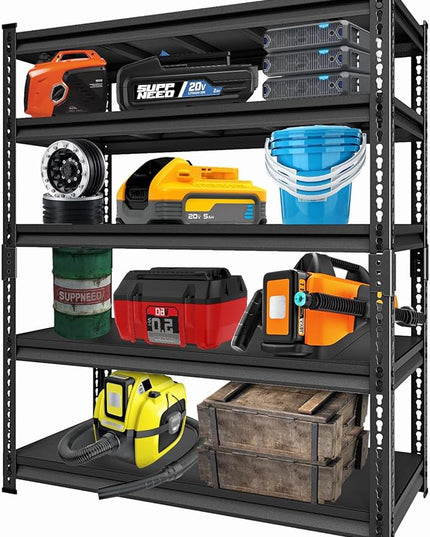 Metal Heavy Duty Garage Shelves: 48''W 3,000Lbs Steel Adjustable Storage Industrial Utility Shelving Rack Units 5 Tier Black 48" W x 24" D x 78" H