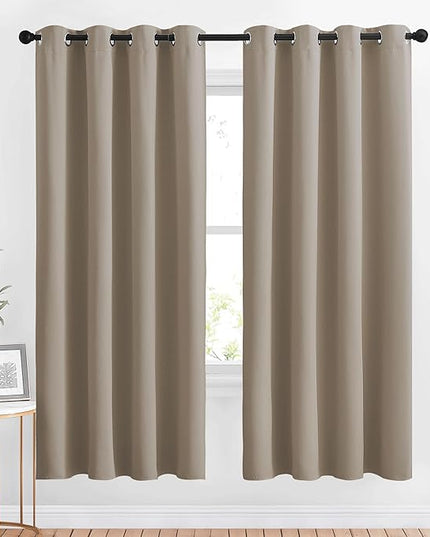 NICETOWN Room Darkening Window Curtains & Drapes - Thermal Insulated Solid Grommet Light & Sound Blocking Blackout Drapes for Bedroom/Living Room (Taupe, 2 Panels, W46 x L72)