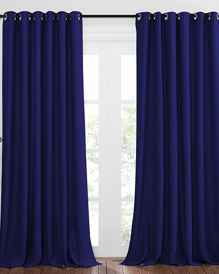 NICETOWN Bedroom Blackout Curtains 95 inch Length - Triple Weave Energy Saving Thermal Insulated Solid Grommet Blackout Draperies for Patio/Hall (1 Pair, 80 inches Wide, Navy Blue)