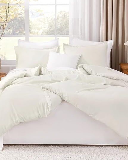 Litanika Ivory Comforter Set King Size, 3 Pieces Lightweight Solid Bedding Comforter Set, All Season Fluffy Bed Set (104x90In Comforter & 2 Pillowcases)